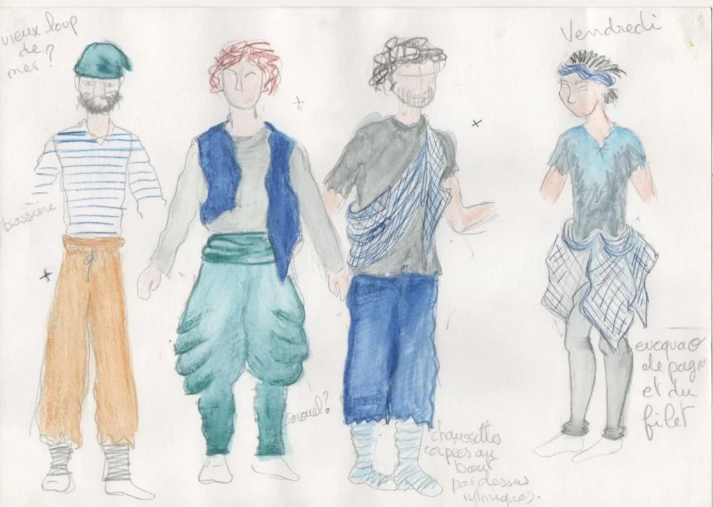 dessin préparatoire de costumes.